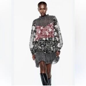 Zara Dress Womens XL Black Boho Hippie Paisley Sheer Gypsy Romantic Flowy